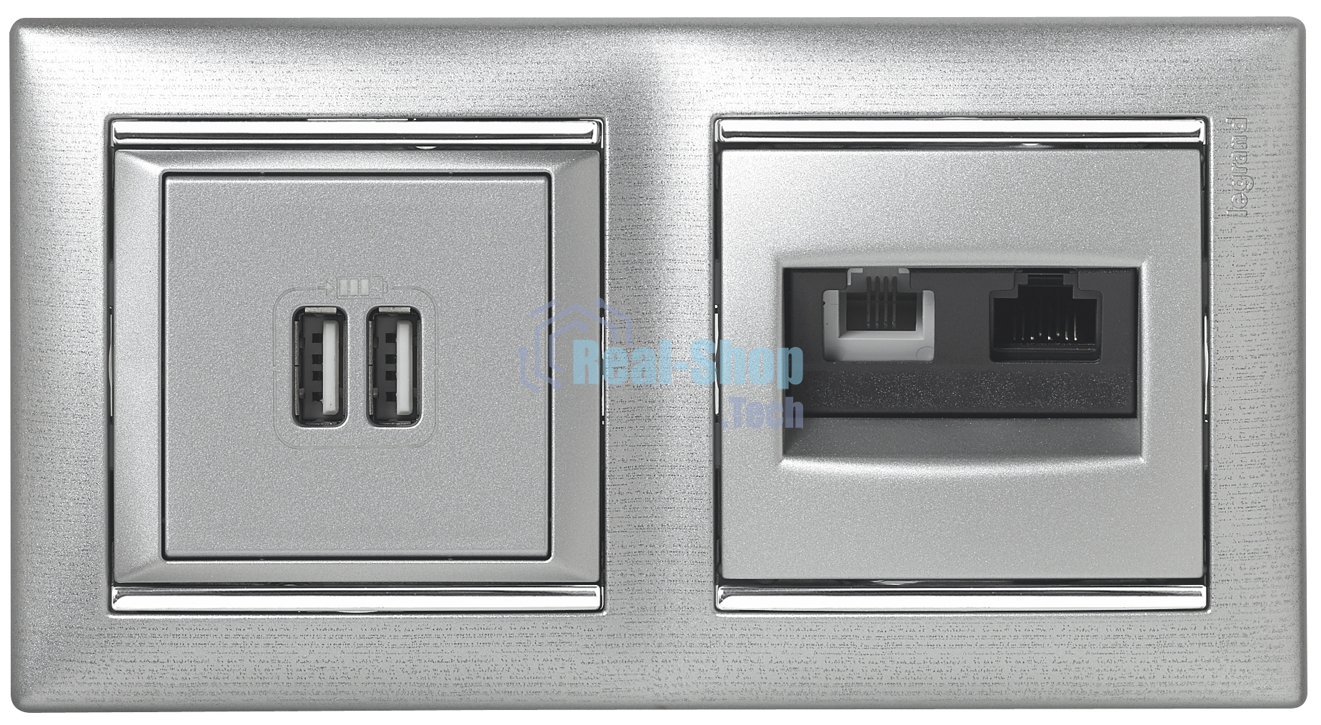 Valena Розетка двойная RJ45 кат.6е UTP + RJ11, алюм. Valena Розетка двойная RJ45 кат.6е UTP + RJ11, алюм.