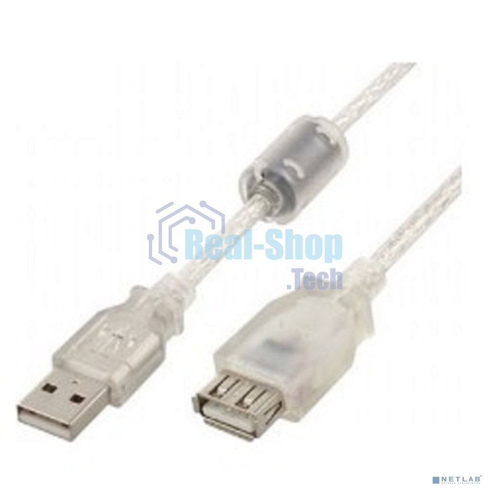Кабель-удлинитель USB2.0 Pro Cablexpert CCF-USB2-AMAF-TR-0.75M, AM/AF, 0,75м, экран, 2феррит.кольца, прозрачный, пакет