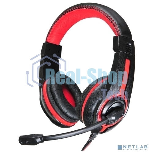 Гарнитура проводная с микрофоном Oklick HS-L200 черный/красный 2м мониторы оголовье (359484)