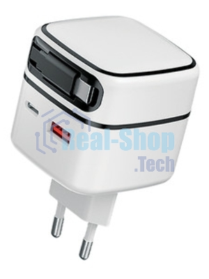 Сетевое зарядное устройство Qumo Energy PD 35Вт (Charger 0092), USB-A QC4 + 2 USB Type-C PD (один встр,кабель), цвет белый