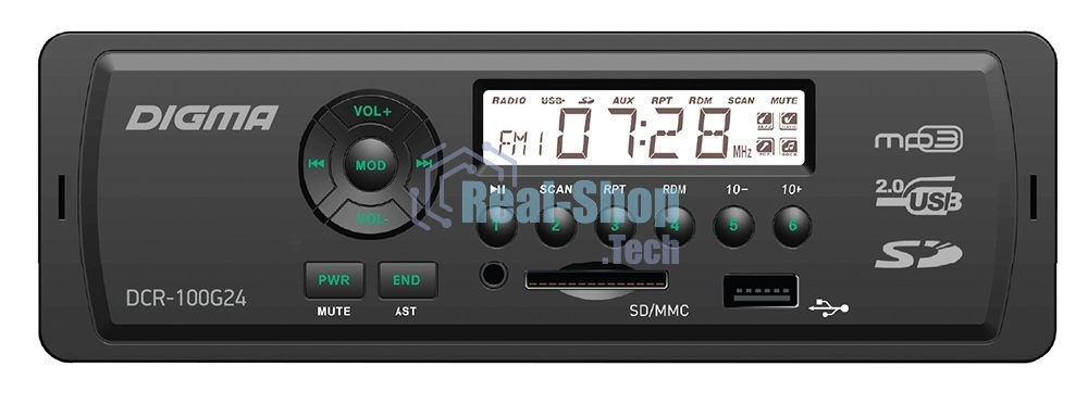 Автомагнитола Digma DCR-100G24, 1 DIN, USB Type-A, AUX