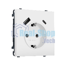 Комплект механизма электрической розетки SIGMA Белый матовый 2USB A+C 20W (быст. зар.) с/з с/ш 16A-250V QUANT PRO (SP1300, PR160)