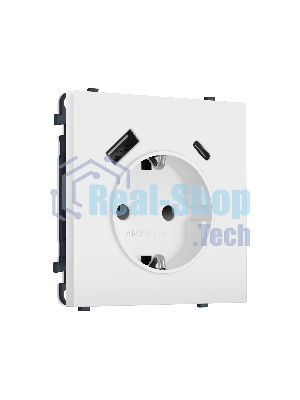 Комплект механизма электрической розетки SIGMA Белый матовый 2USB A+C 20W (быст. зар.) с/з с/ш 16A-250V QUANT PRO (SP1300, PR160)