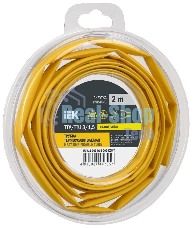 Трубка термоусадочная ТТУ нг-LS 3/1.5 желт. (уп.2м) IEK UDR12-003-D15-002-K05-T