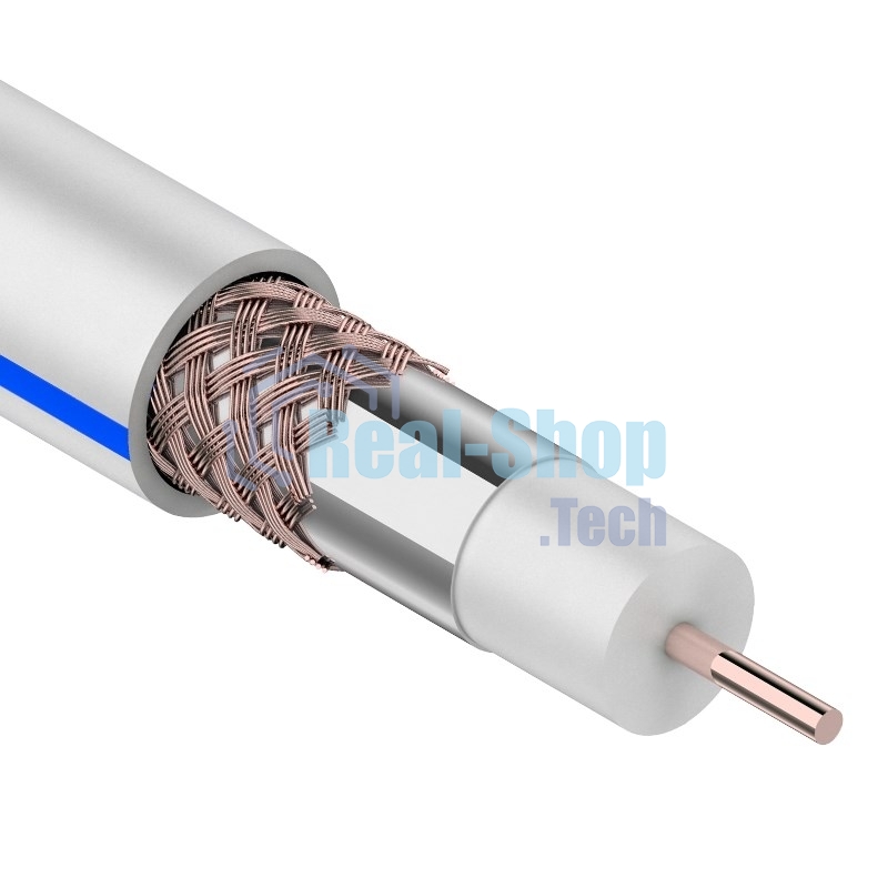 Кабель коаксиальный Rexant DG 113, Cu/Al/Cu, 75%, 75 Ом, бухта 100 м, белый