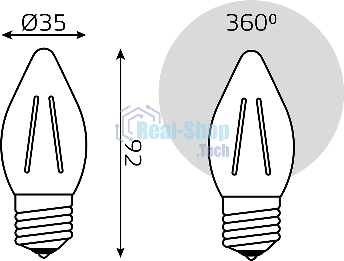 Лампа cветодиодная Filament Свеча 7W 550lm 2700К Е27 LED 1/10/50