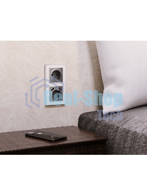 Комплект механизма электрической розетки ALFA Антрацит серый 2USB A+A 18W (быстрая зарядка) с/з QUANT (AP6590, VM155) MA659010