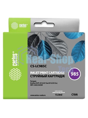 Картридж струйный Cactus CS-LC985C голубой (15 мл) для Brother DCPJ315W/DCPJ515W/MFCJ265W