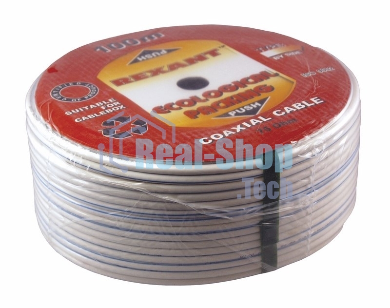 Кабель коаксиальный Rexant DG 113, Cu/Al/Cu, 75%, 75 Ом, бухта 100 м, белый
