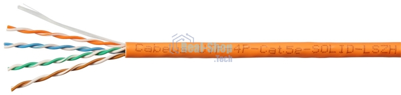 Кабель витая пара UTP (U/UTP) Cabeus UTP-4P-Cat.5e-SOLID-LSZH-100 категория 5e, 4 пары (24 AWG), одножильный, оранжевый, LSZH, нг(А)-HF, (100 м)