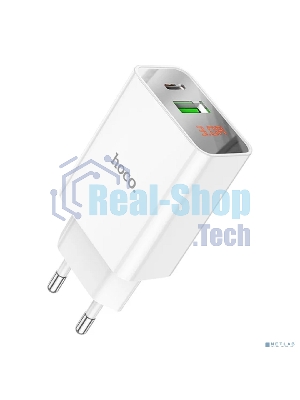Сетевое зарядное устройство с дисплеем Hoco 18Вт, 3А, QC3.0/PD, 1хUSB, 1хType-C, C100A, белый, коробка