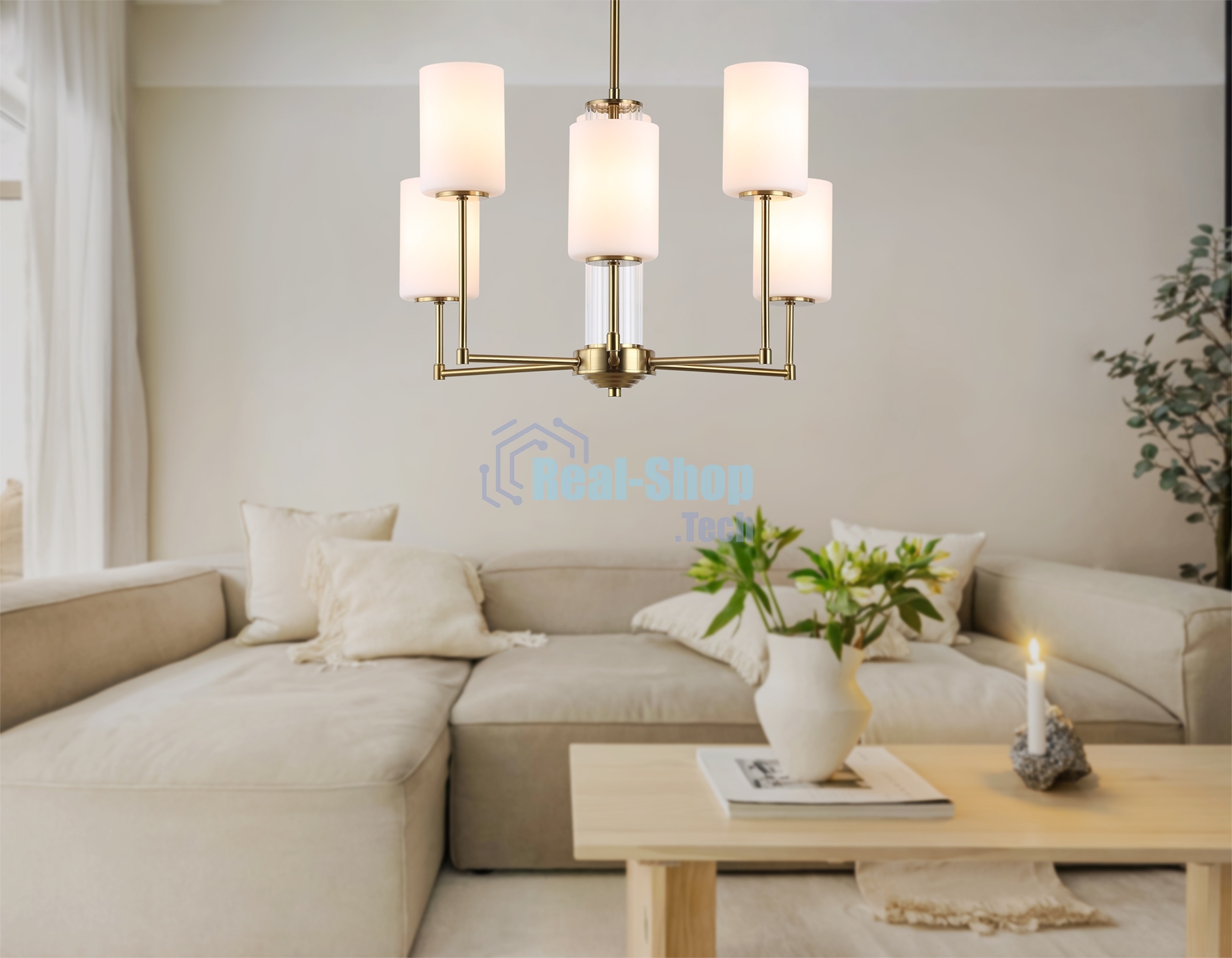 Люстра Ambrella light LH56215/6 BS/FR латунь/белый матовый E27/6 max 60W D600*600