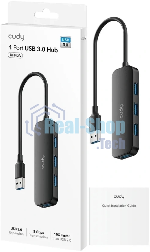 Концентратор USB CUDY UH40A, USB-A, USB 3.0, USB