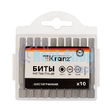 Бита шестигранная Kranz HEX-5х50 мм для шуруповерта (упак 10 шт.)