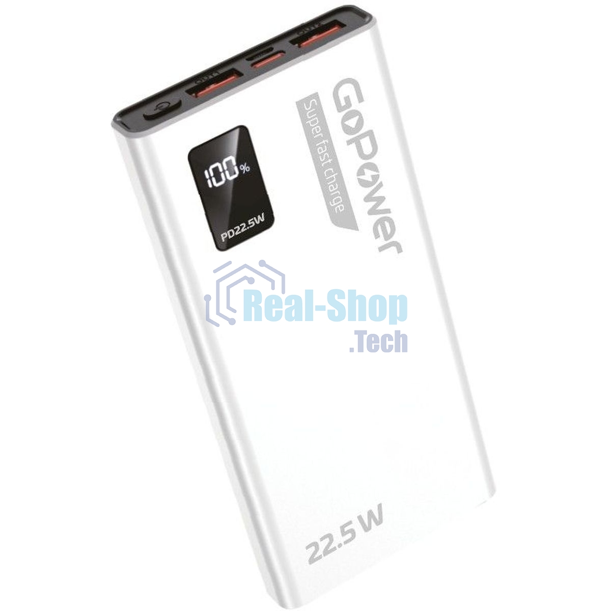 Портативный аккумулятор GoPower PB03-10 10000mAh 3.0A 22.5W 2USB/Type-C белый (1/50)