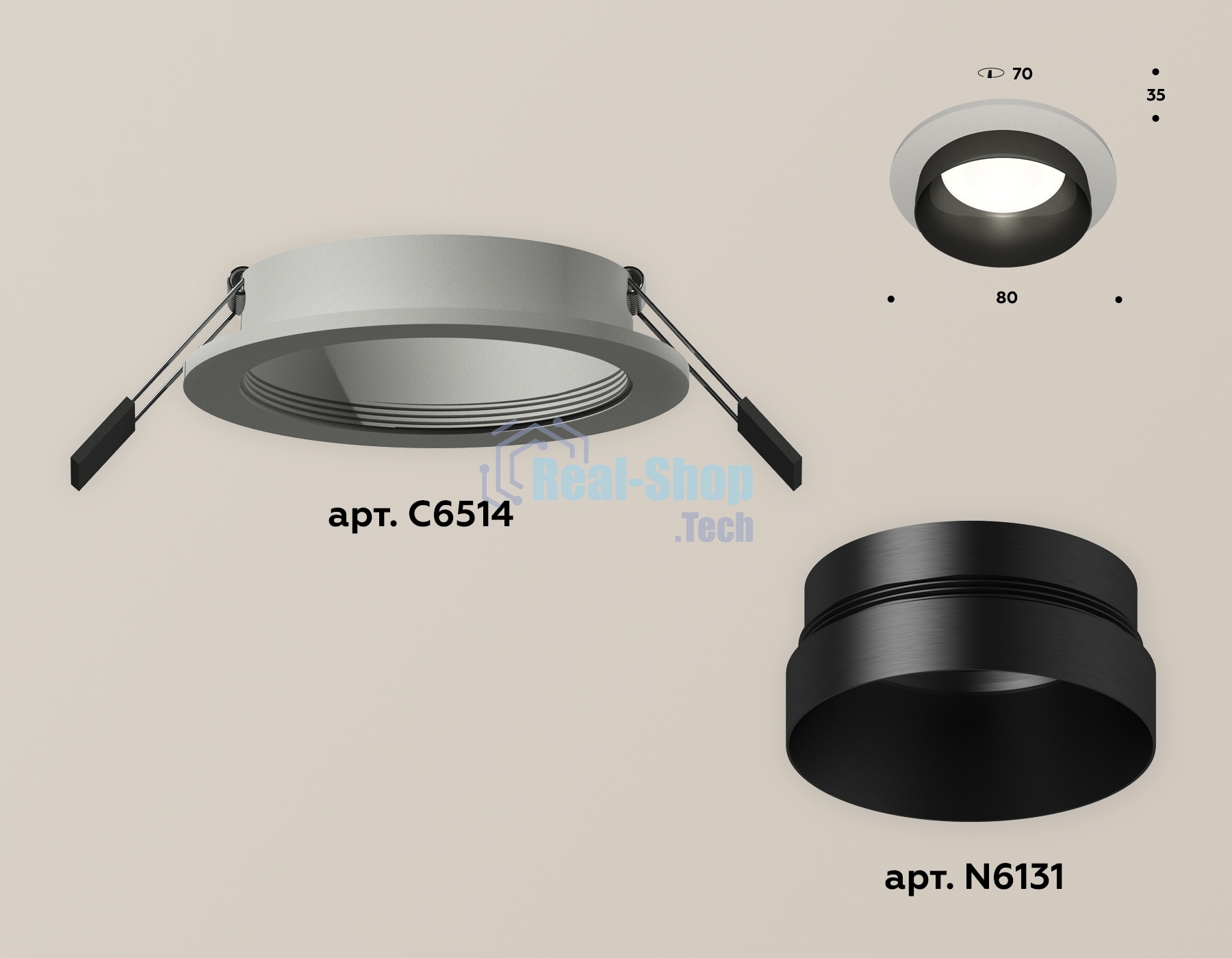 Комплект встраиваемого светильника Ambrella light XC6514021 SGR/PBK серый песок/черный полированный MR16 GU5.3 (C6514, N6131)