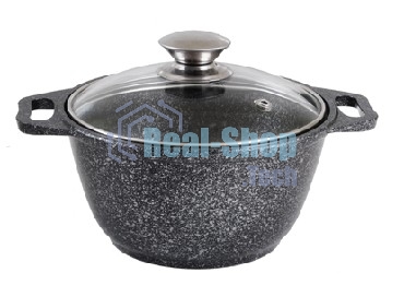 КУКМОР КМТ42а 4,0л Кастрюля литая 4,0л стеклянная крышка. Темный мрамор.