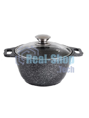 КУКМОР КМТ42а 4,0л Кастрюля литая 4,0л стеклянная крышка. Темный мрамор.