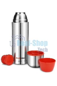 Термос Starwind 20-1000 1 л, серебристый/красный, картонная коробка