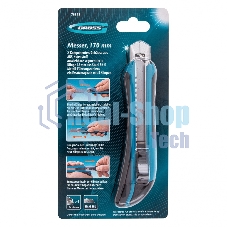 Нож Gross 170 мм, обрезин. ABS - корпус, выдв.сегм. лезвие 18 мм (SK-5), метал. напр-щая, 5 лезвий