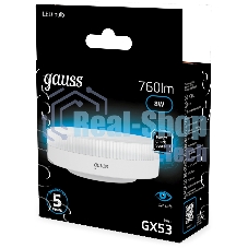 Лампа светодиодная Gauss 108008308 8Вт цок.:GX53 таблетка 150B св.свеч.бел.хол. GX53 (упак.:10шт)