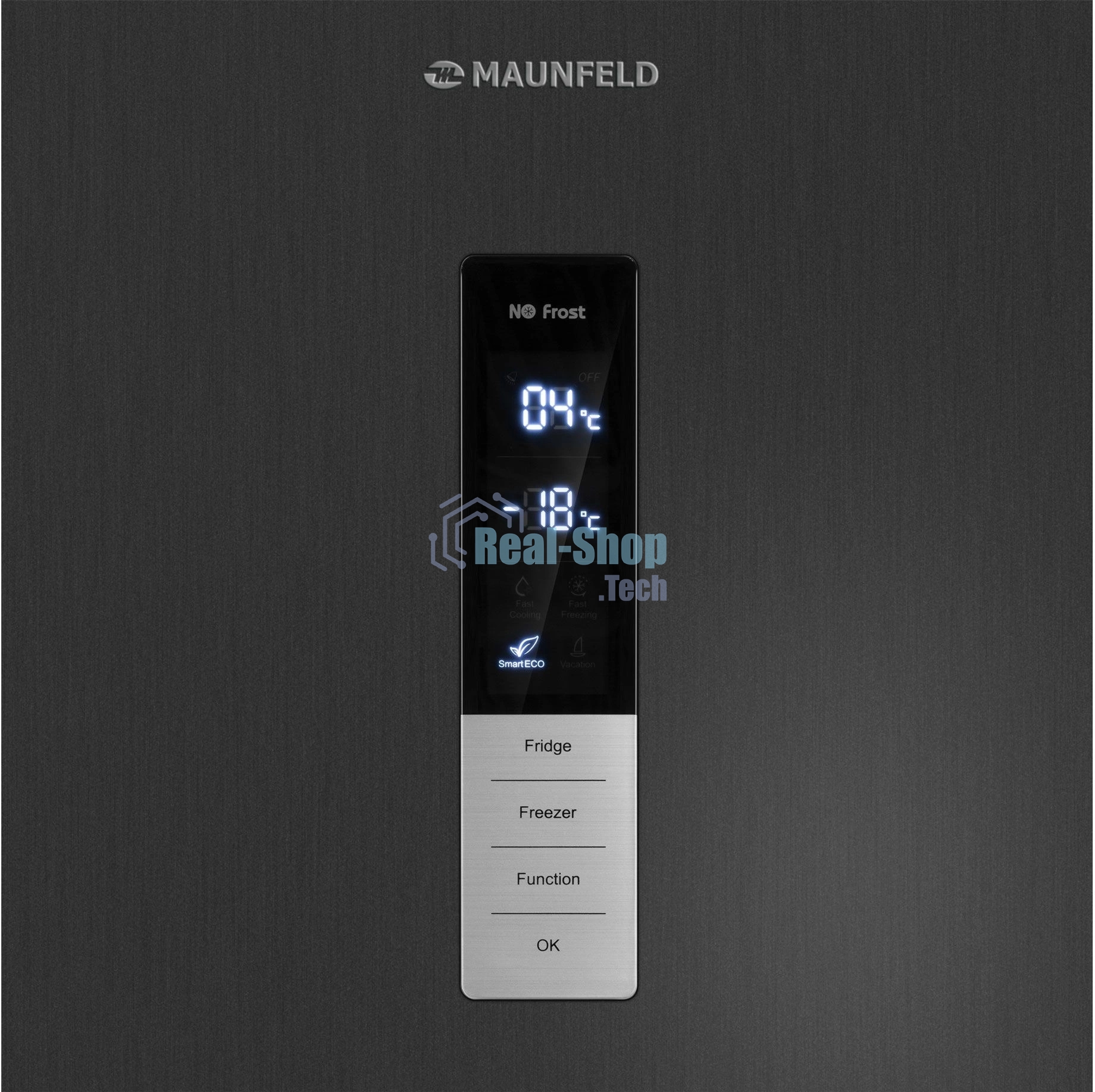 Холодильник Maunfeld MFF200NFSBE черная сталь, двухкамерный, 271/106 л, морозилка снизу, Total No Frost