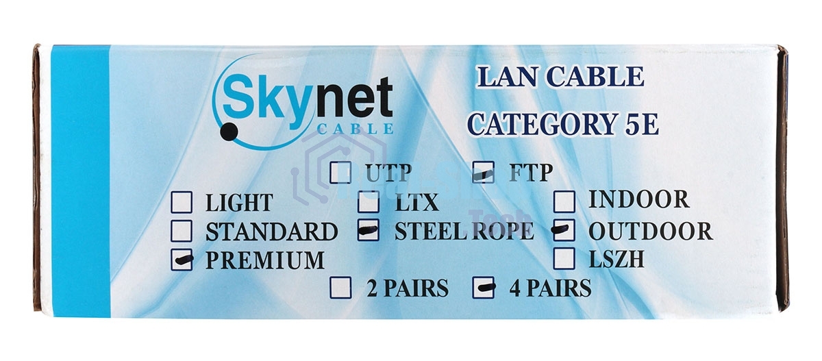 Кабель SkyNet Premium FTP outdoor 4x2x0,51 на тросу, медный, FLUKE TEST, кат.5e, однож., 100 м, box, черный