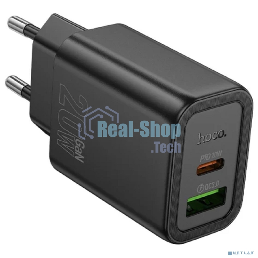 Зарядное устройство Hoco 20Вт, 3А, QC3.0/PD, 1xUSB, 1xType-C, N61, черный, коробка