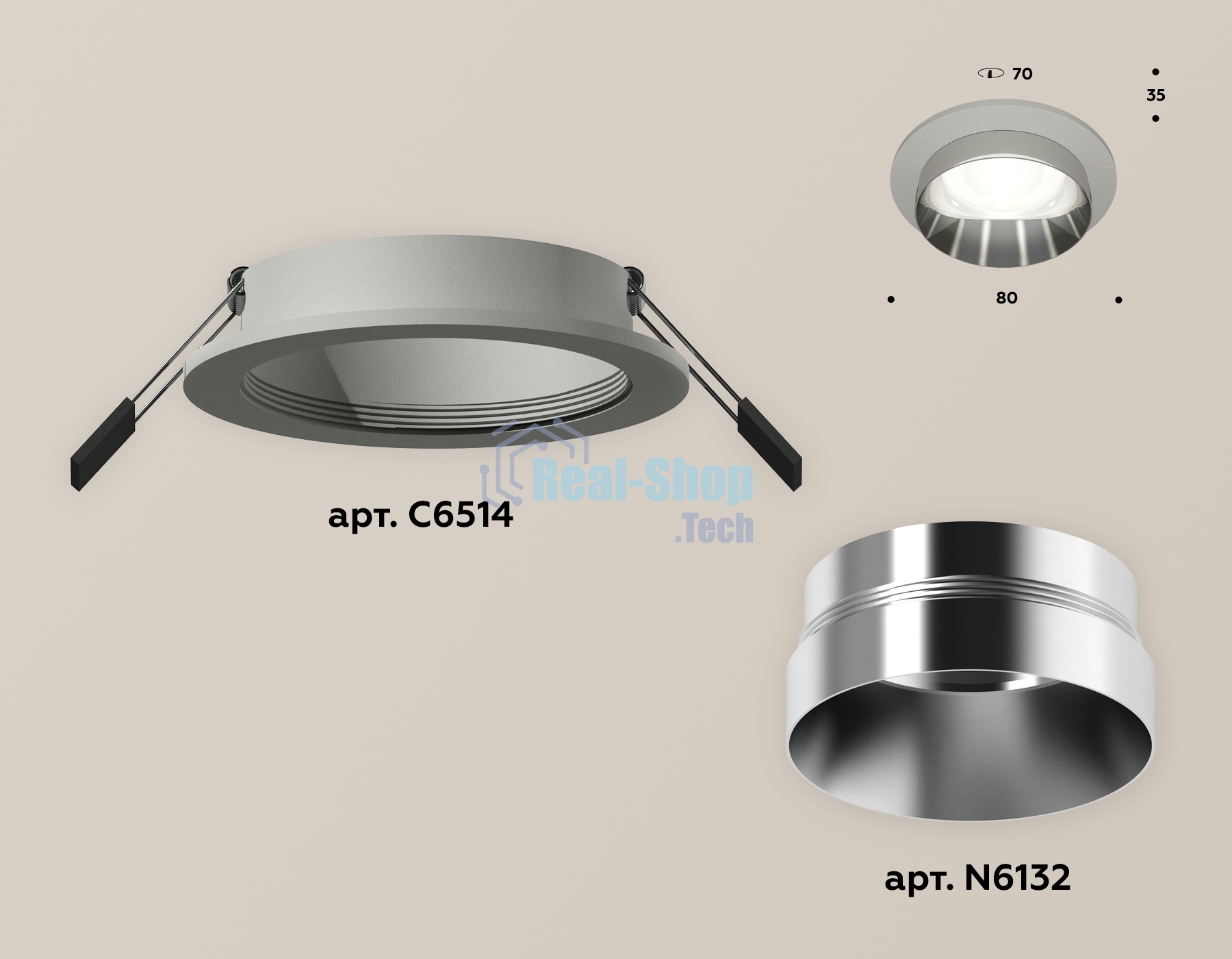 Комплект встраиваемого светильника Ambrella light XC6514022 SGR/PSL серый песок/серебро полированное MR16 GU5.3 (C6514, N6132)