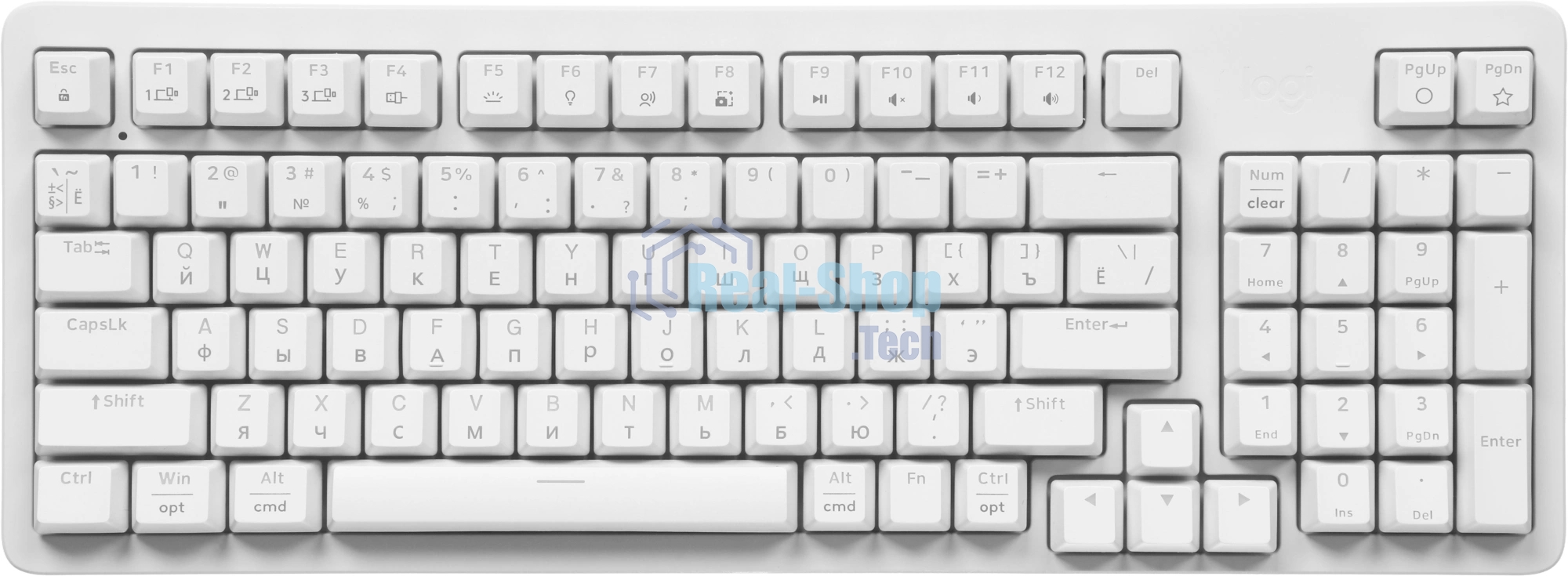 Клавиатура Logitech K868 гибридная, USB Type-A, Bluetooth, радиоканал, белый