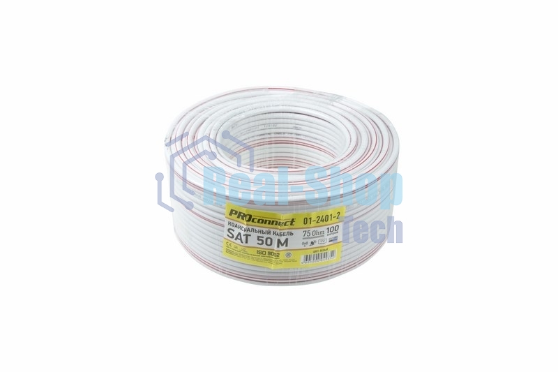Кабель коаксиальный PROconnect SAT 50 M, CCS/Al/Al, 75%, 75 Ом, бухта 100 м, белый