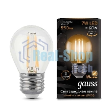 Лампа светодиодная Gauss LED Filament Шар E27 7W 550lm 2700K 1/10/50
