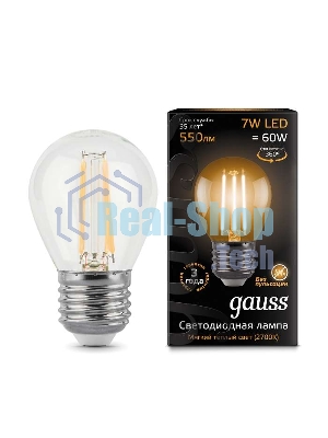 Лампа светодиодная Gauss LED Filament Шар E27 7W 550lm 2700K 1/10/50