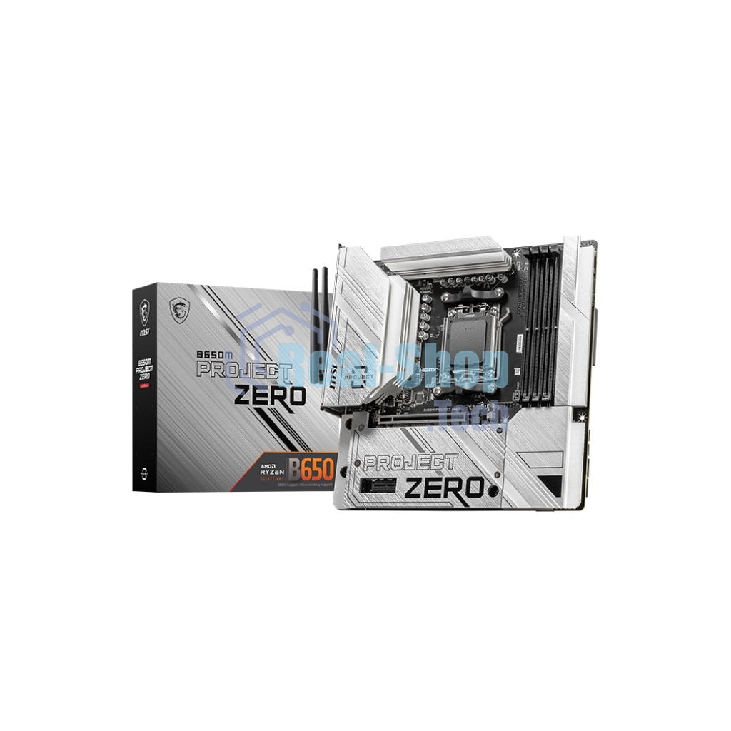 Материнская плата MSI B650M PROJECT ZERO, AM5, AMD B650, 4xDDR5, 4xSATA, 2xM.2, 1xPCIe 4.0 x16, 1xPCIe x1, 1xDP, 1xHDMI, 1x 2.5Gb LAN, 2xUSB-A 2.0, 2xUSB 3.2 Gen 1, 3xUSB 3.2 Gen 2, 3x3.5 мм, 7.1, mATX