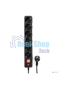 Сетевой фильтр Гарнизон 6 р, 10А, 7 м, ур.защиты 4, черный, пакет