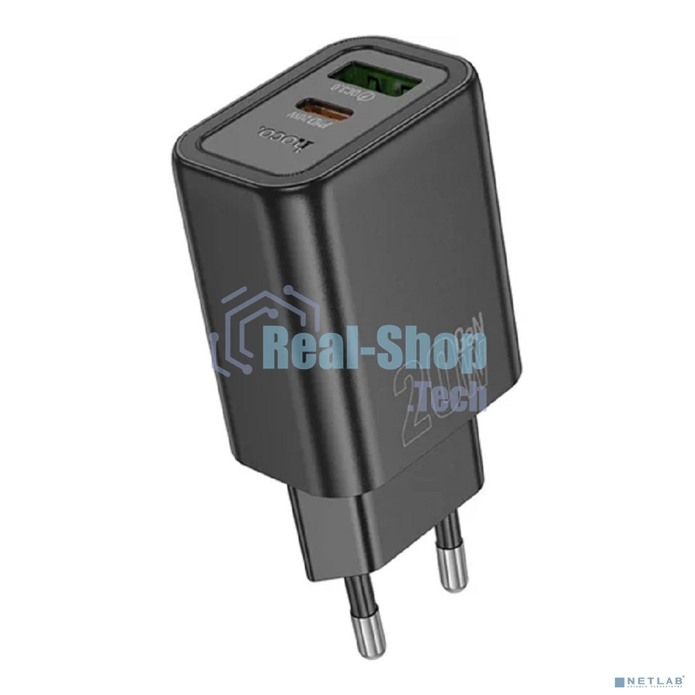 Зарядное устройство Hoco 20Вт, 3А, QC3.0/PD, 1xUSB, 1xType-C, N61, черный, коробка