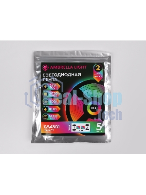 Светодиодная лента Ambrella light GS4301 5050 30Led/ 7.2W m/ 24V IP20 RGB/ 5000*10*1.87mm (4 конт.)