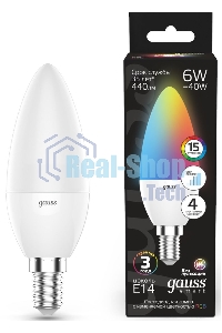 Лампа светодиодная Свеча Gauss 6W E14 RGbW+димирование LED 1/10/100