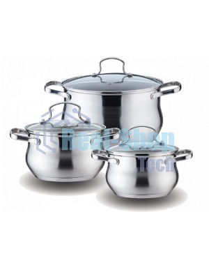 Набор посуды Kelli KL-4209 6 пред. Кастрюля с жаропрочной стекл. крышкой 2.1 л. Кастрюля с жаропрочной стекл. крышкой 3 л. Кастрюля с жаропрочной стекл. крышкой 4 л. Высококачественная нерж. сталь 18/10. 5-ти слойное капсульное дно.