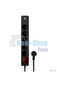 Сетевой фильтр Гарнизон 5 р, 10А, 2xUSB, 1.8 м, ур.защиты 4, черный, пакет