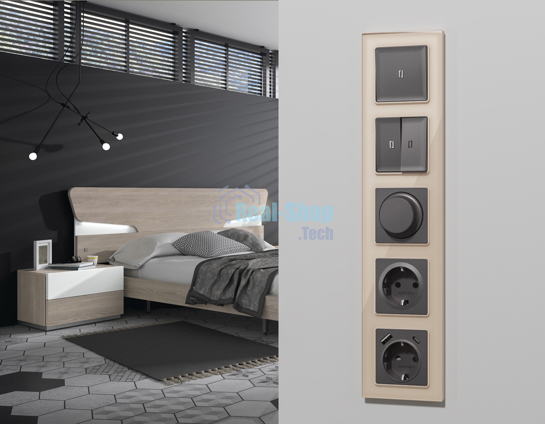 Комплект механизма электрической розетки ALFA Антрацит серый 2USB A+C 20W (быстрая зарядка) с/з QUANT (AP6600, VM160) MA660010