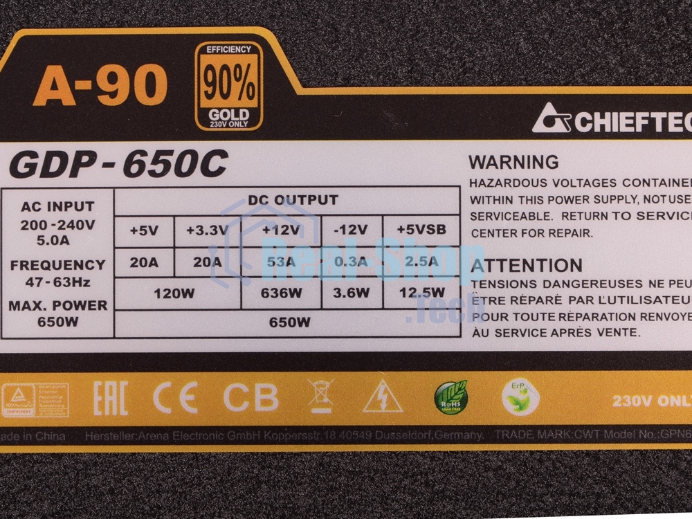 Блок питания Chieftec GDP-650C RTL, 650Вт, 140мм, модульный, черный