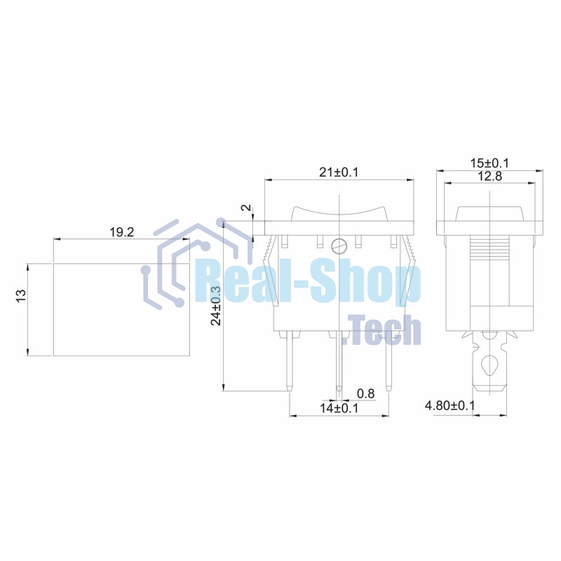 Выключатель клавишный Rexant 250V 6А (3с) ON-OFF-ON красный с нейтралью Mini
