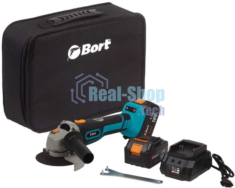 Угловая шлифовальная машина аккумуляторная Bort BWS-18Li-125 Диам. диска 125 мм; Аккумулятор 4 А.ч; Скорость холостого хода 4 000 - 9 000 об/мин;