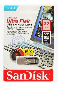 Флешка USB Sandisk CZ73 Cruzer Ultra Flair (SDCZ73-032G-G46), 32Gb, USB 3.0, R/W 150/45, серебристый/черный