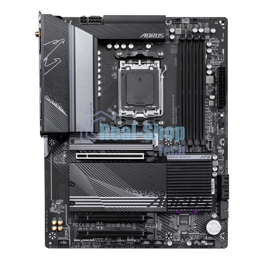 Материнская плата GIGABYTE B650 AORUS ELITE AX V2, AM5, AMD B650, 4xDDR5, 4xSATA, 3xM.2, 1xPCI-E 4.0 x16, 1xHDMI, 1xDP, 1xUSB-C 3.2 Gen 2, 5xUSB-A 3.2 Gen 1, 2xUSB-A 3.2 Gen 2, 4xUSB-A 2.0, 1x 2.5Gb LAN, 3x3.5 мм, 7.1, ATX