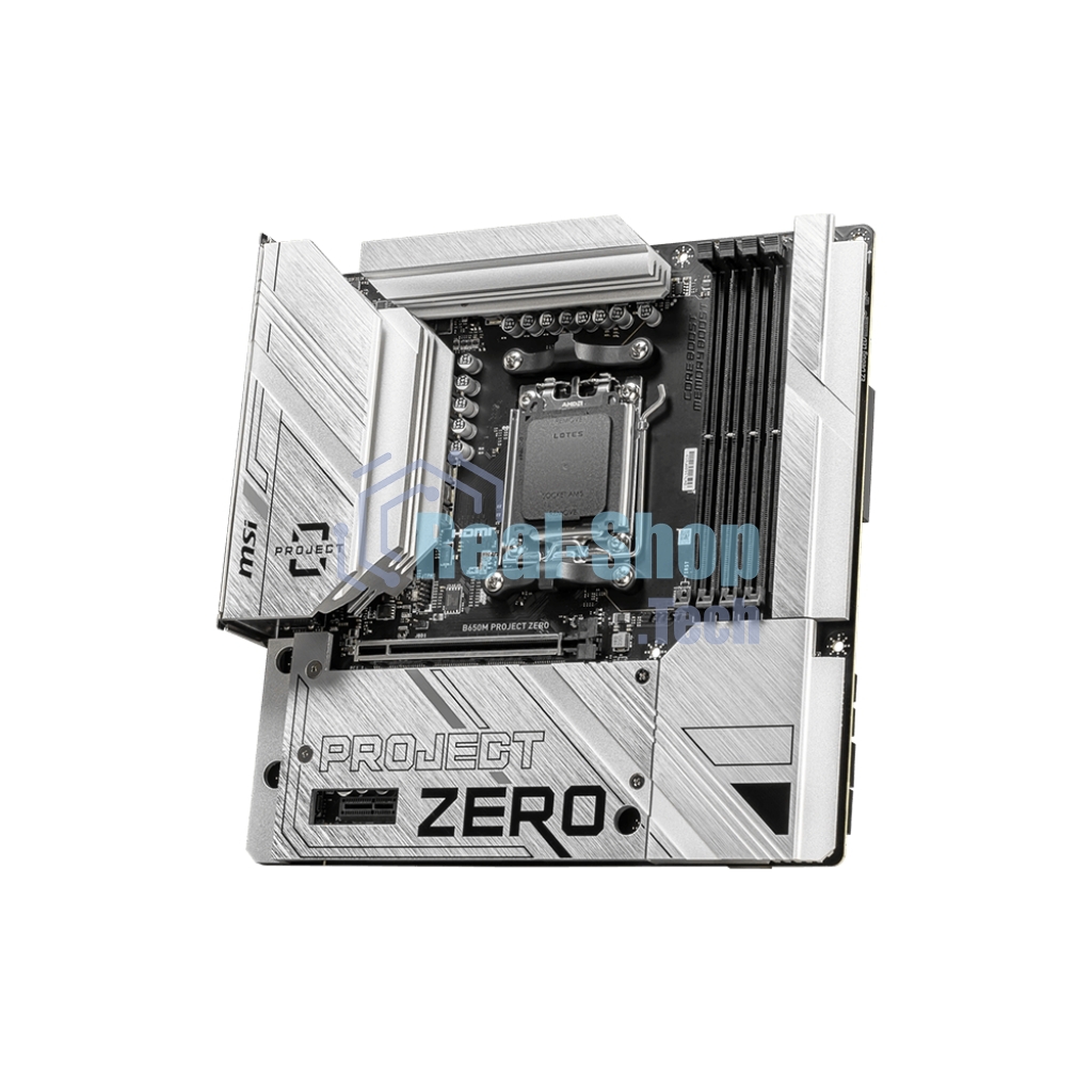 Материнская плата MSI B650M PROJECT ZERO, AM5, AMD B650, 4xDDR5, 4xSATA, 2xM.2, 1xPCIe 4.0 x16, 1xPCIe x1, 1xDP, 1xHDMI, 1x 2.5Gb LAN, 2xUSB-A 2.0, 2xUSB 3.2 Gen 1, 3xUSB 3.2 Gen 2, 3x3.5 мм, 7.1, mATX