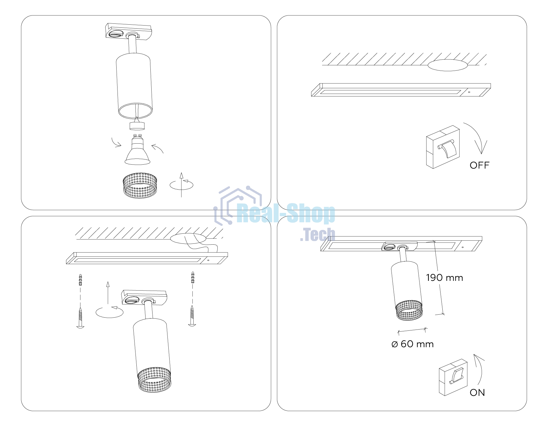 Трековый однофазный светильник Ambrella light GL5161 WH/BK белый/черный GU10 max 12W D60*190