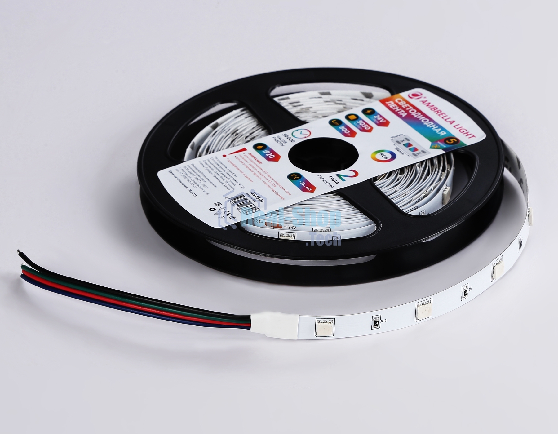 Светодиодная лента Ambrella light GS4301 5050 30Led/ 7.2W m/ 24V IP20 RGB/ 5000*10*1.87mm (4 конт.)