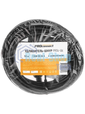 Удлинитель-шнур PROconnect ПВС 3х0,75 мм², 10 м, с/з, 6А, 1300 Вт, IP20, черный